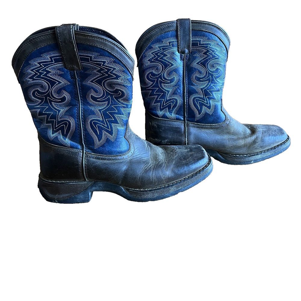 Durango Kids Western Boots Blue Brown Embroidered‎ Square Toe Pull On DWBT053 6M